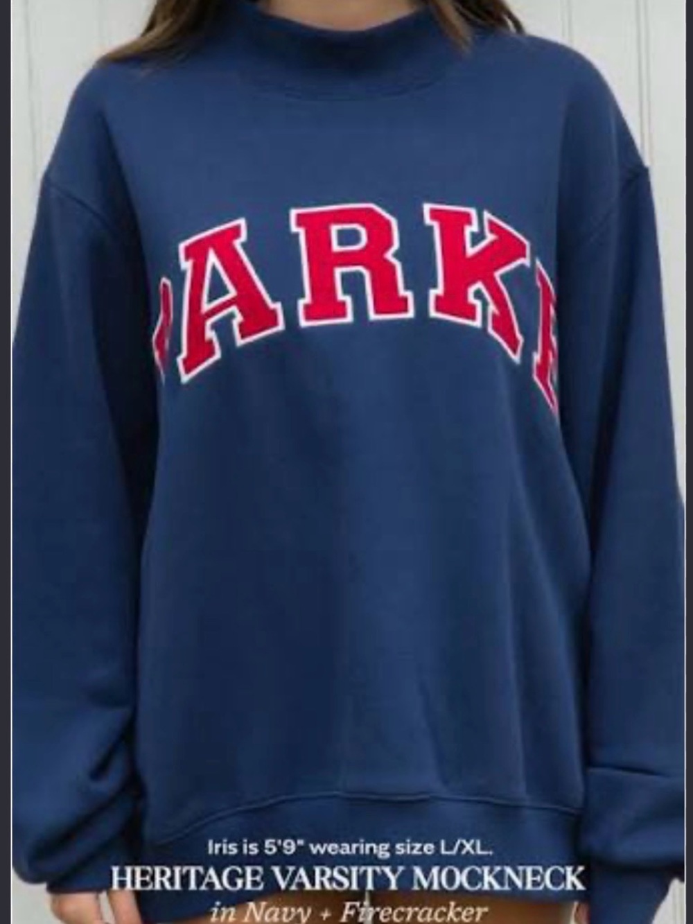 Heritage Varsity Mockneck Sweatshirt - Navy with Red Lettering